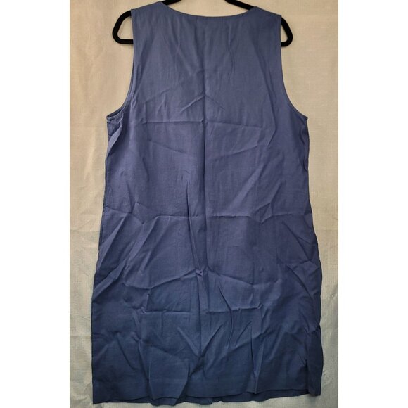 New York & Company Linen Blend Button Front Shift Dress Rich Navy Blue Large New - Picture 2 of 8